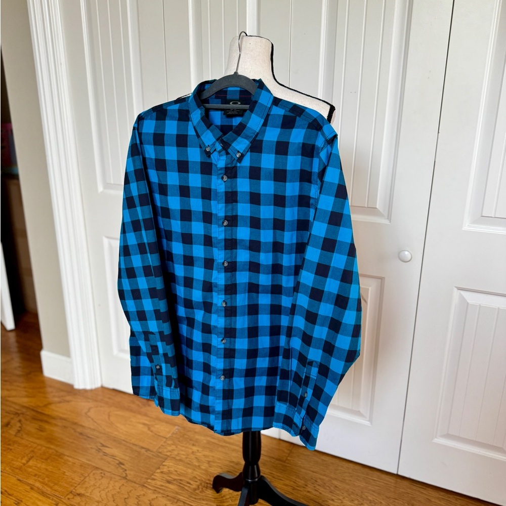 Oakley Blue Black Buffalo Plaid Button Down Flannel Shirt Men's Size Medium M - Picture 4 of 14